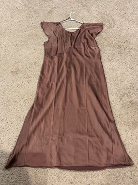 Old Navy Brown Satin Maxi Dress with Flutter Sleeves